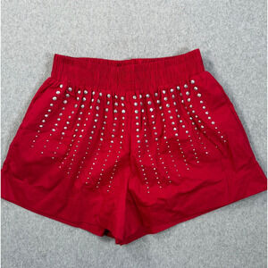 TCEC Studded Rhinestone Shorts Women's Small Crimson Red Elastic Waist Pockets